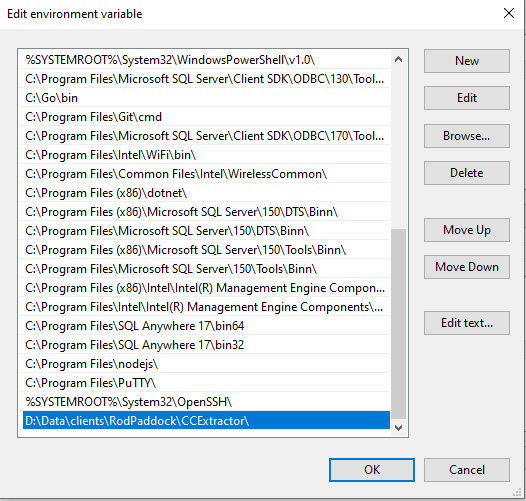 Image of changes to PATH statement in Environmental Variables Screen.